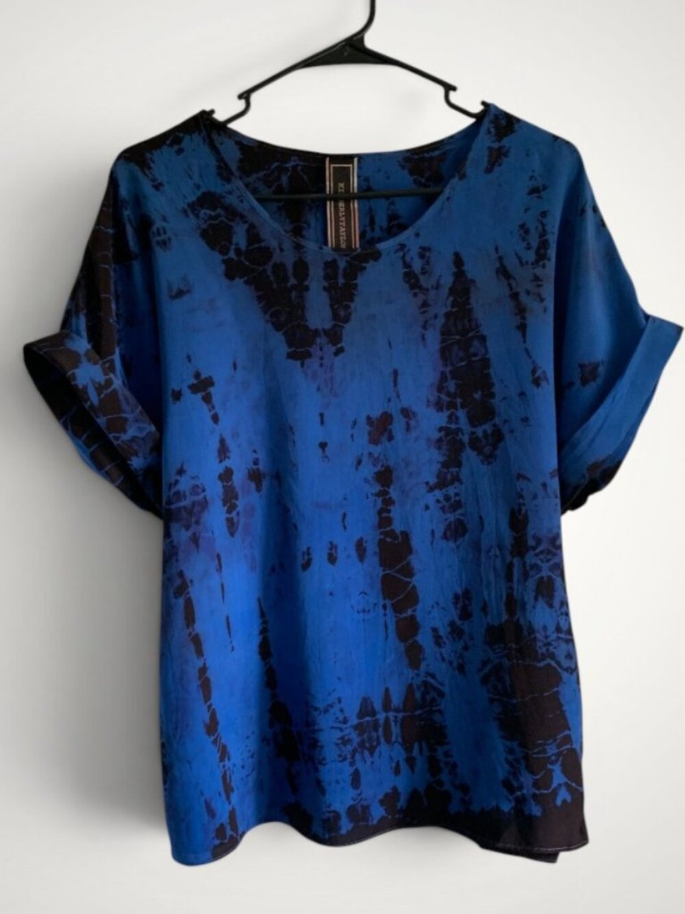 Kimberly Taylor Tie Dye Blue Silk Top, Size L